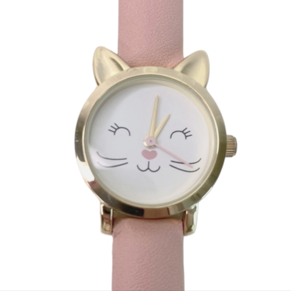 Kitten Ladies Watch | Pink Leather Band | Stainless Steel